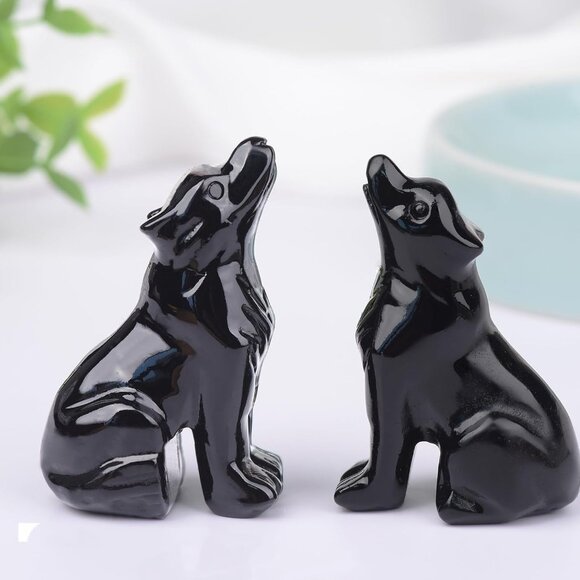 2.1 Inch Black Obsidian Wolf Healing Crystal Stone Energy Gemstones Statue - Picture 4 of 6